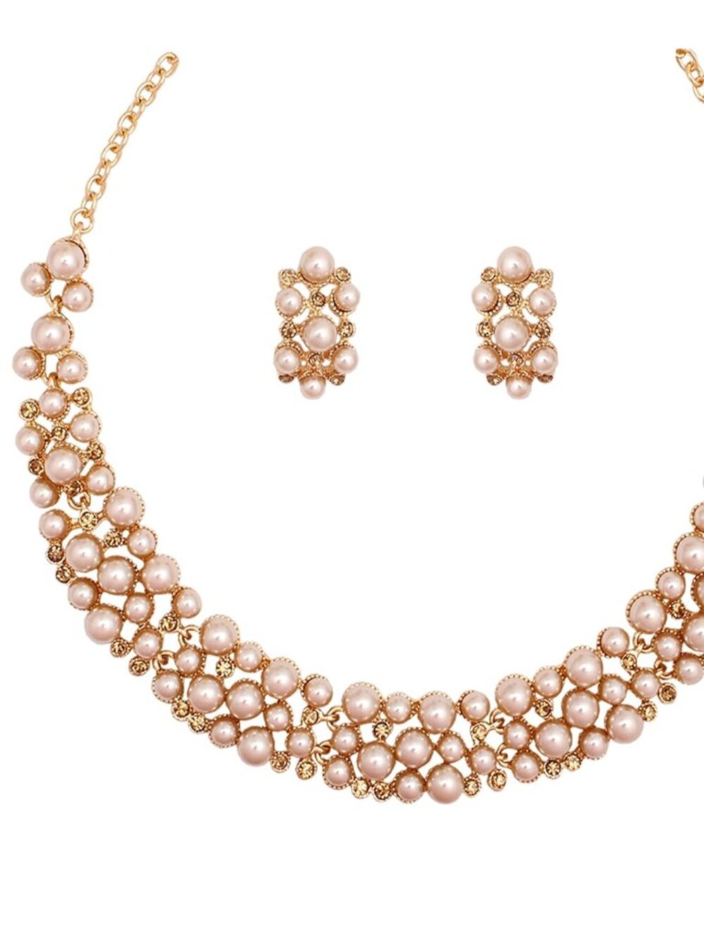 3PCS Wedding Bridal Artificial Pearl Crystal Necklace Drop Earring Bracelet Brid